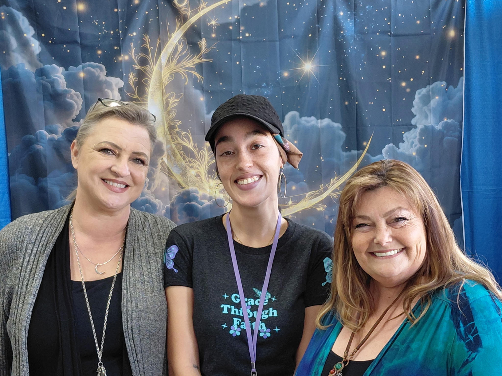 Jenay Marontate, Erin Allan and Nicole Reis, the Celestial Balance Wellness Expo team, at the Kitchen Witch Gourmet booth