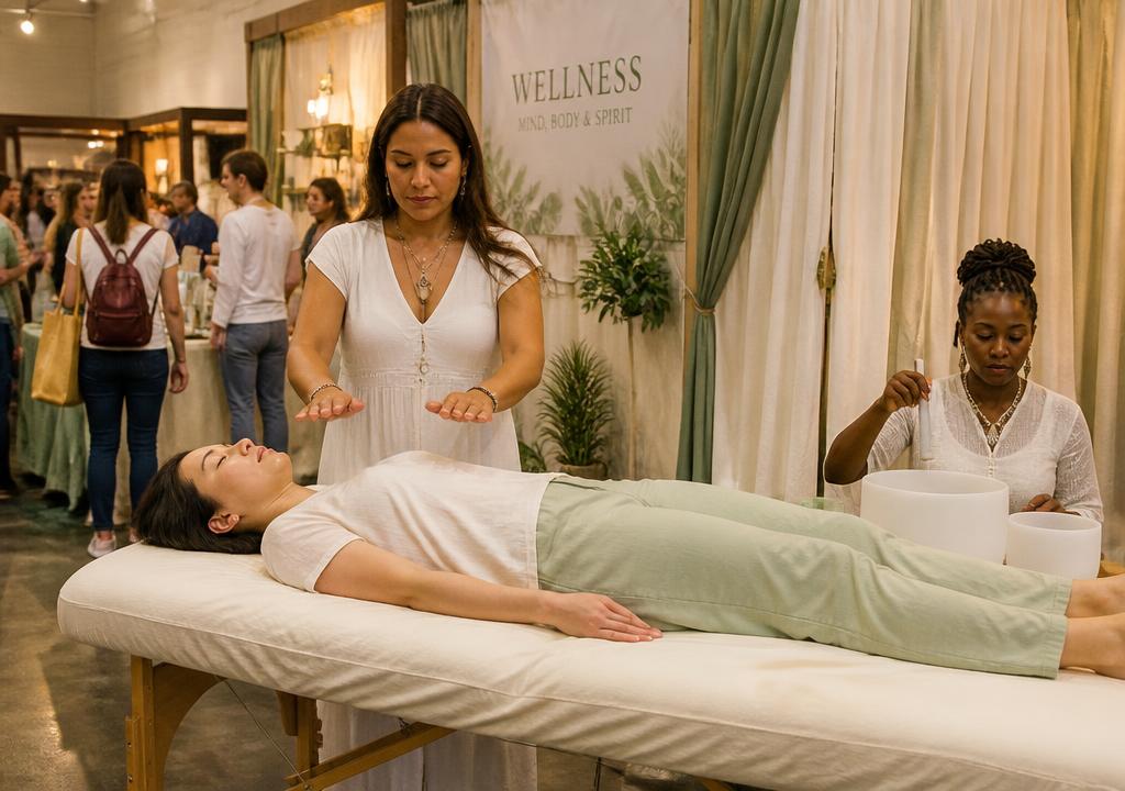 Energy healers and bodywork practitioners at the wellness expo